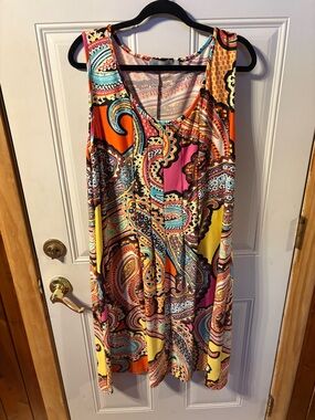 NY Collection 2X Colorful Paisley Dress Sleeveless Boho Plus Size